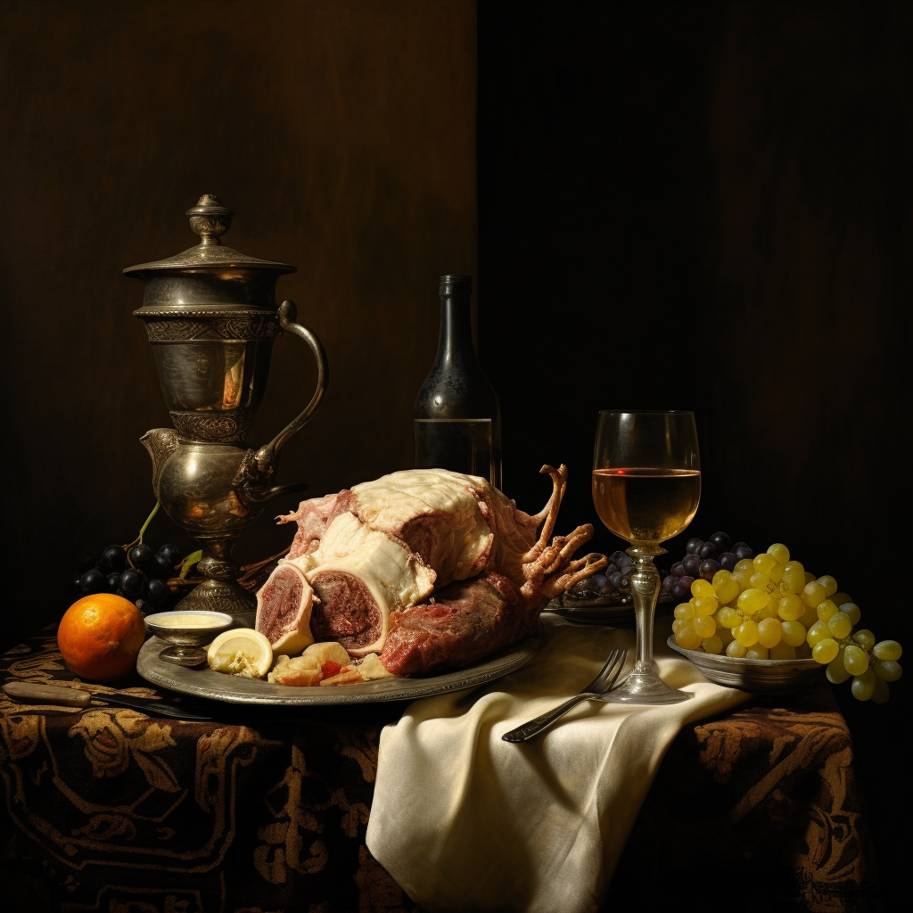 A Textured Caravaggio-Inspired Still Life with Lamb Meat