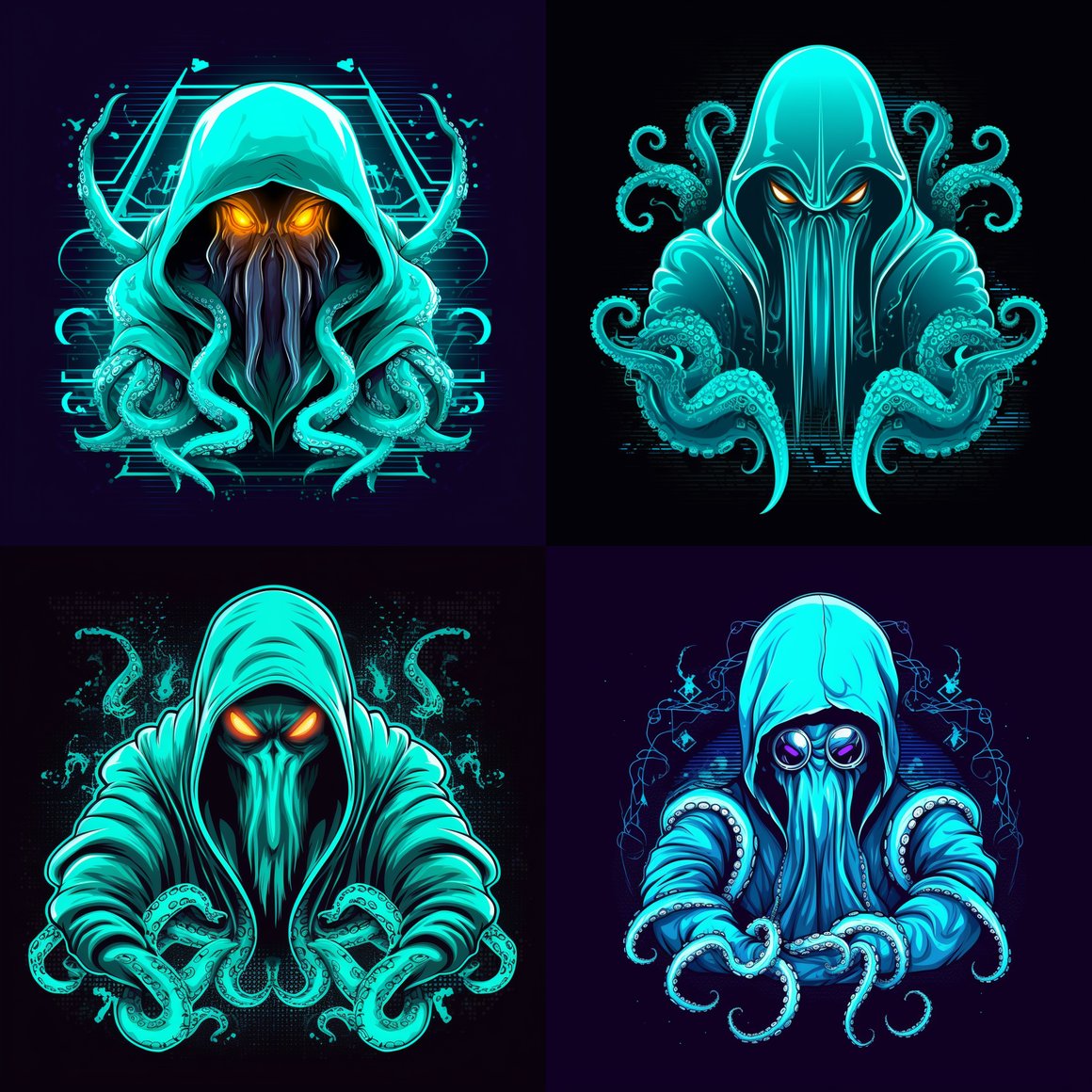 Neon Cyberspace: Octopus Hacker Battle Illustration