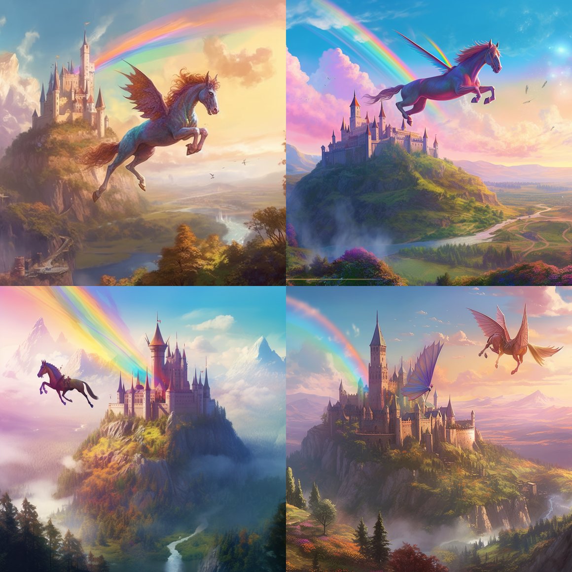 A Thestral's Flight to the Rainbow Castle - 8K Digital Artwork