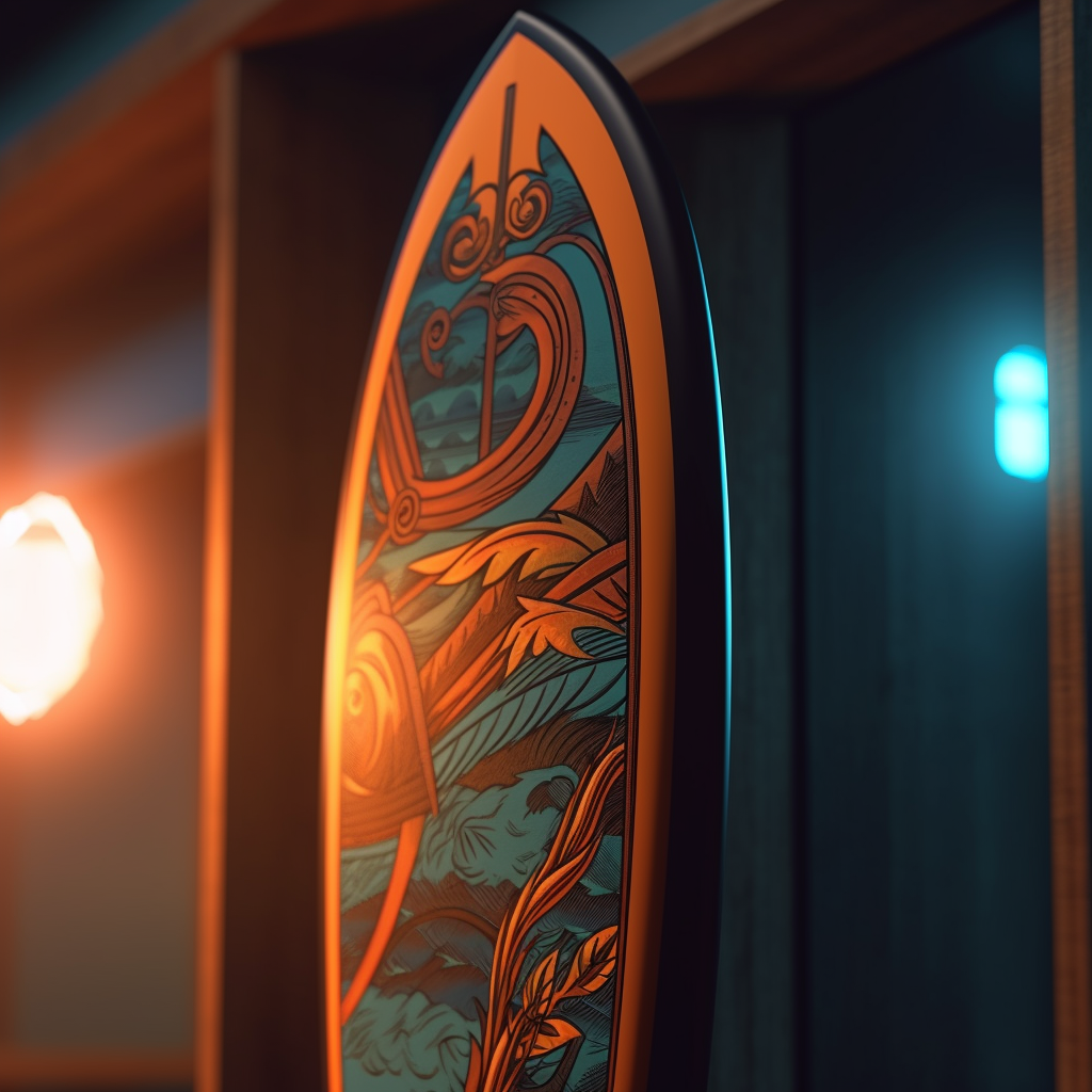 Retro Surfboard Journey: Mid-Point Cinematic Placement