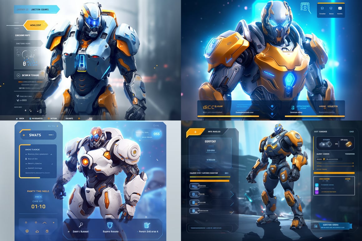 Futuristic Robot Fighting Game UI and Mode Selection Design