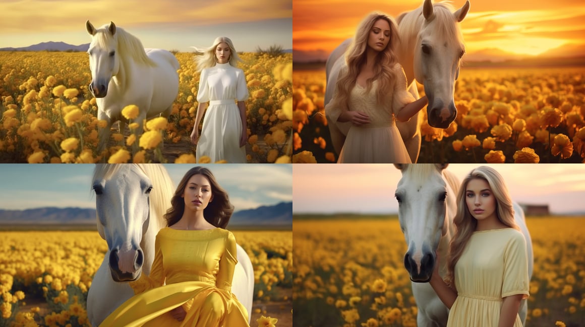 Retrato Cinemático de Mujer Pelirroja en Valle de Tulipanes al Atardecer