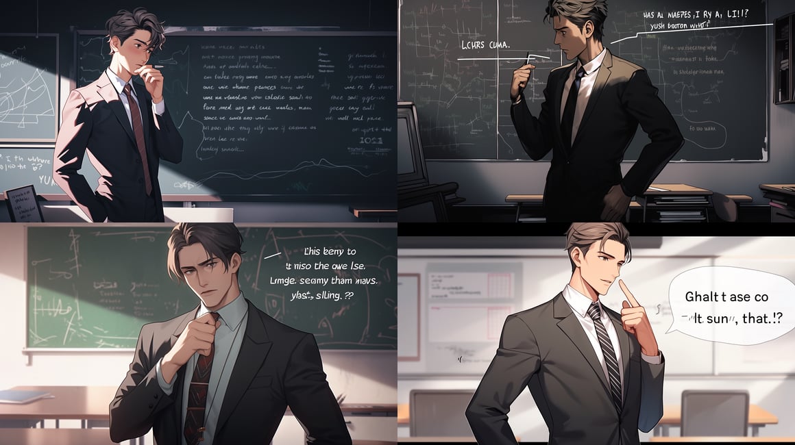 A Super Detailed 64K Portrait of a Stylish Young Man in Modern Classroom Mid-Journey