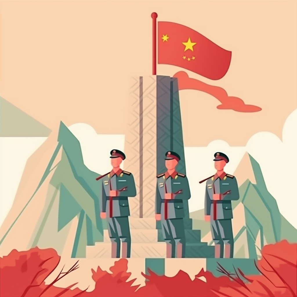 Chinese Soldiers at the Border Monument