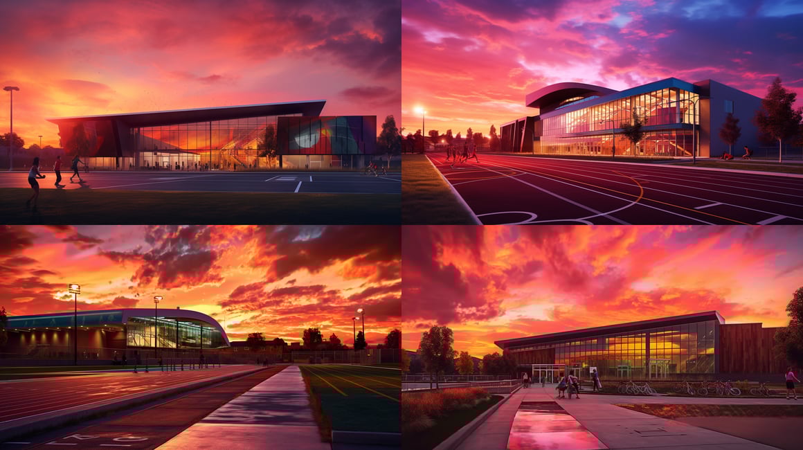 Cinematic Sunset: Mid-Journey at Vibrant Athletic Complex