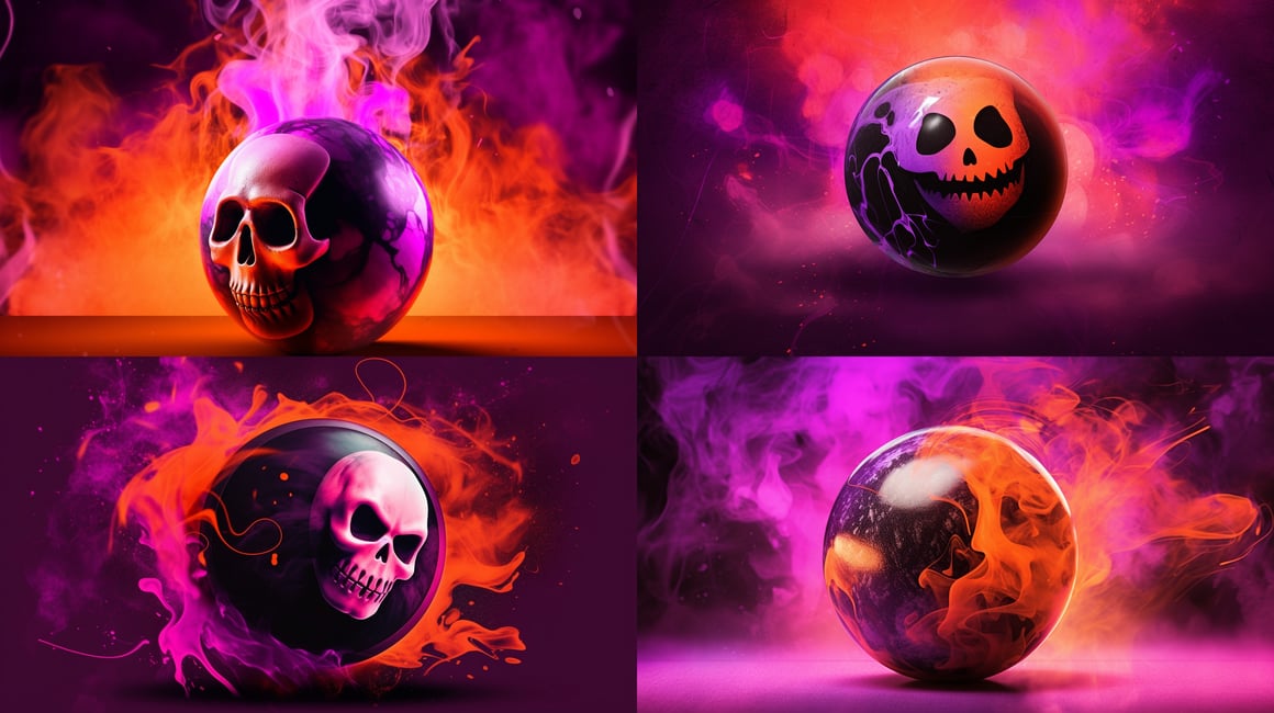 Halloween Themed Bowling Ball Amidst Colored Smoke - Mid Journey