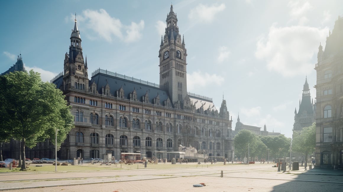 A Sunlit 1973 Hamburg Square Shot in 8K and Hyper Detail