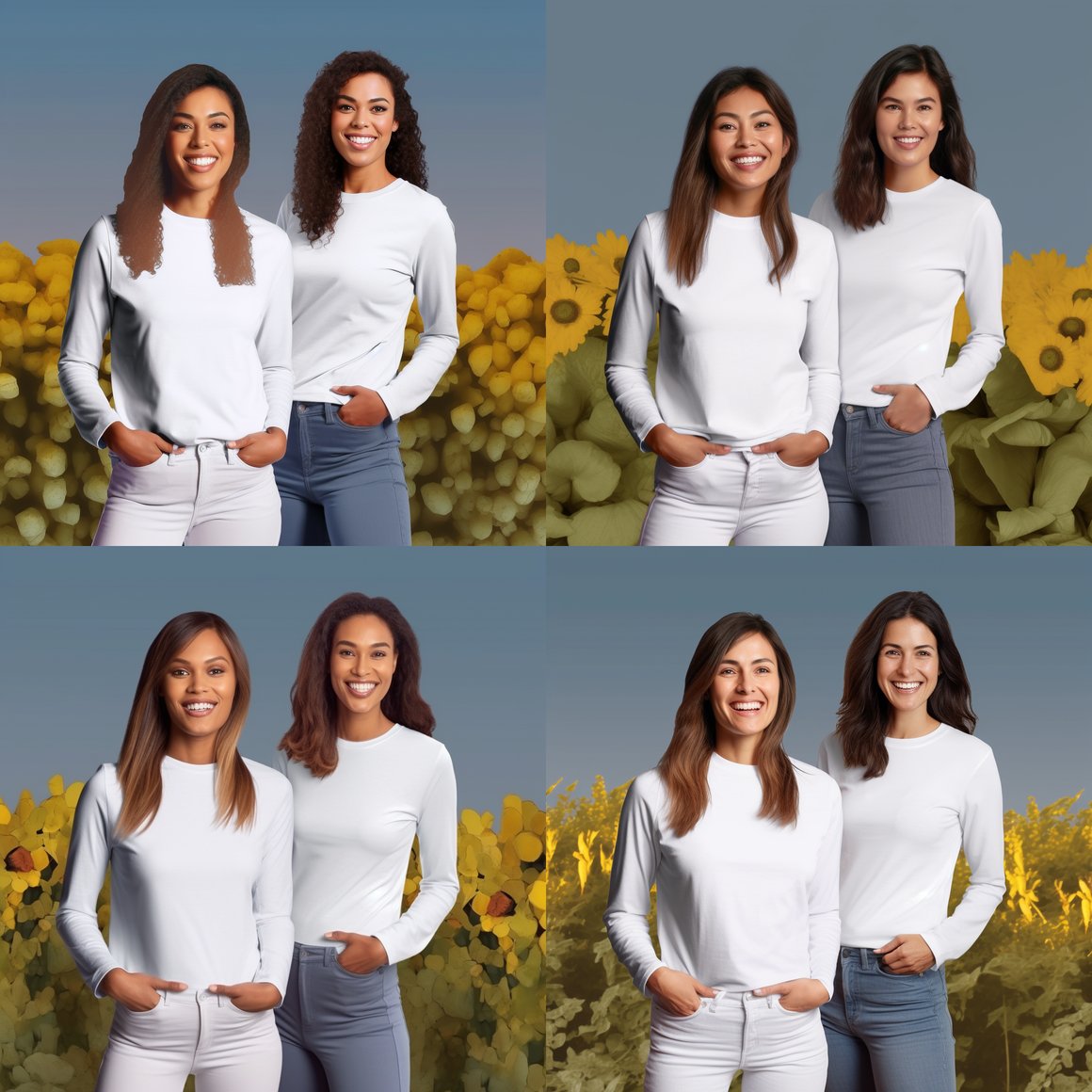 Sunflower Field Photoshoot with Female Models in Blank White T-Shirts