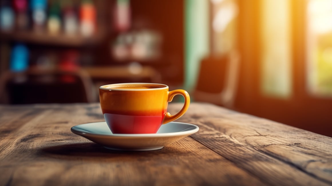 Detail-Rich Still Life of a Coffee Cup on a Wooden Table