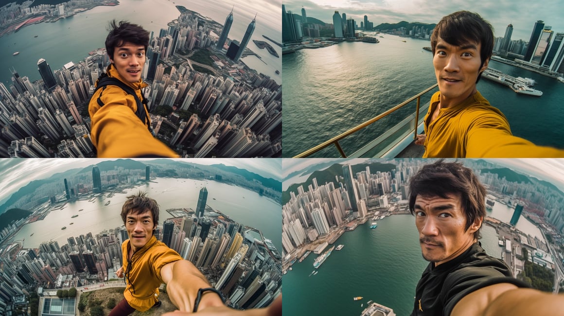 Cinematic Photorealistic Portrait of Bruce Lee in Hong Kong