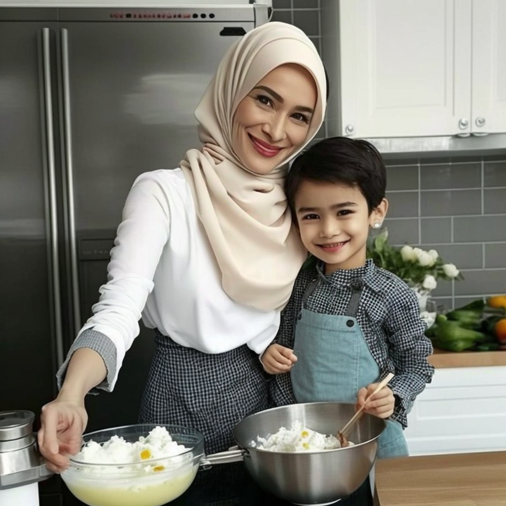 Healthy Cooking Time: A Modern Malay Mom and Her Young Son