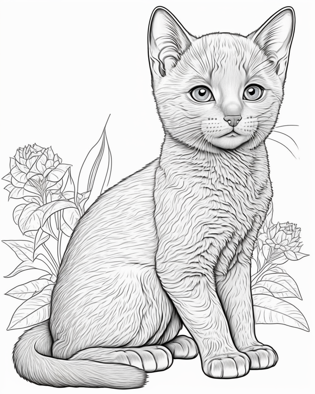 Halfway Fun: Russian Blue Kitten Coloring Page for Kids