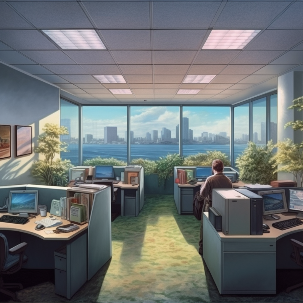 Mid-workday Snapshot at a Modern Office Scene