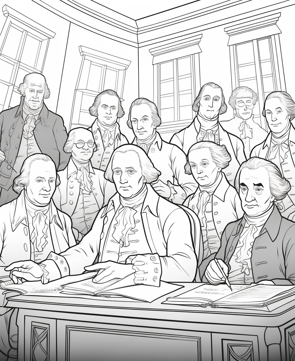 Constitution Signing Cartoon Coloring Page for Kids