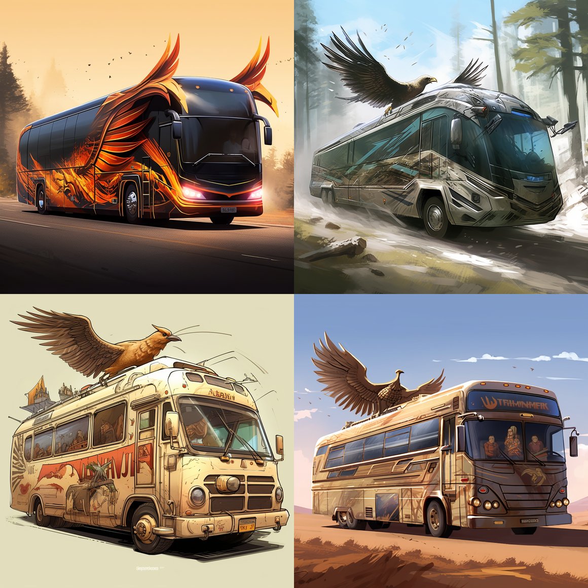 Hawk-Themed Tour Bus Concept Art Mid-Journey Prompt Prompt | NeoPrompt