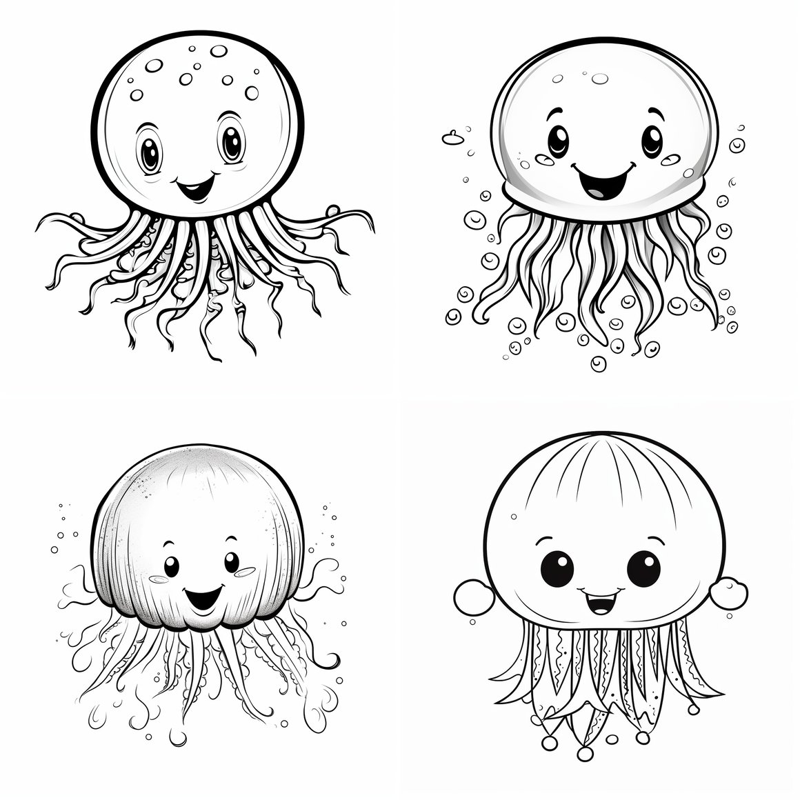 Mid-way Adventure: Chibi-style Jellyfish Coloring Page