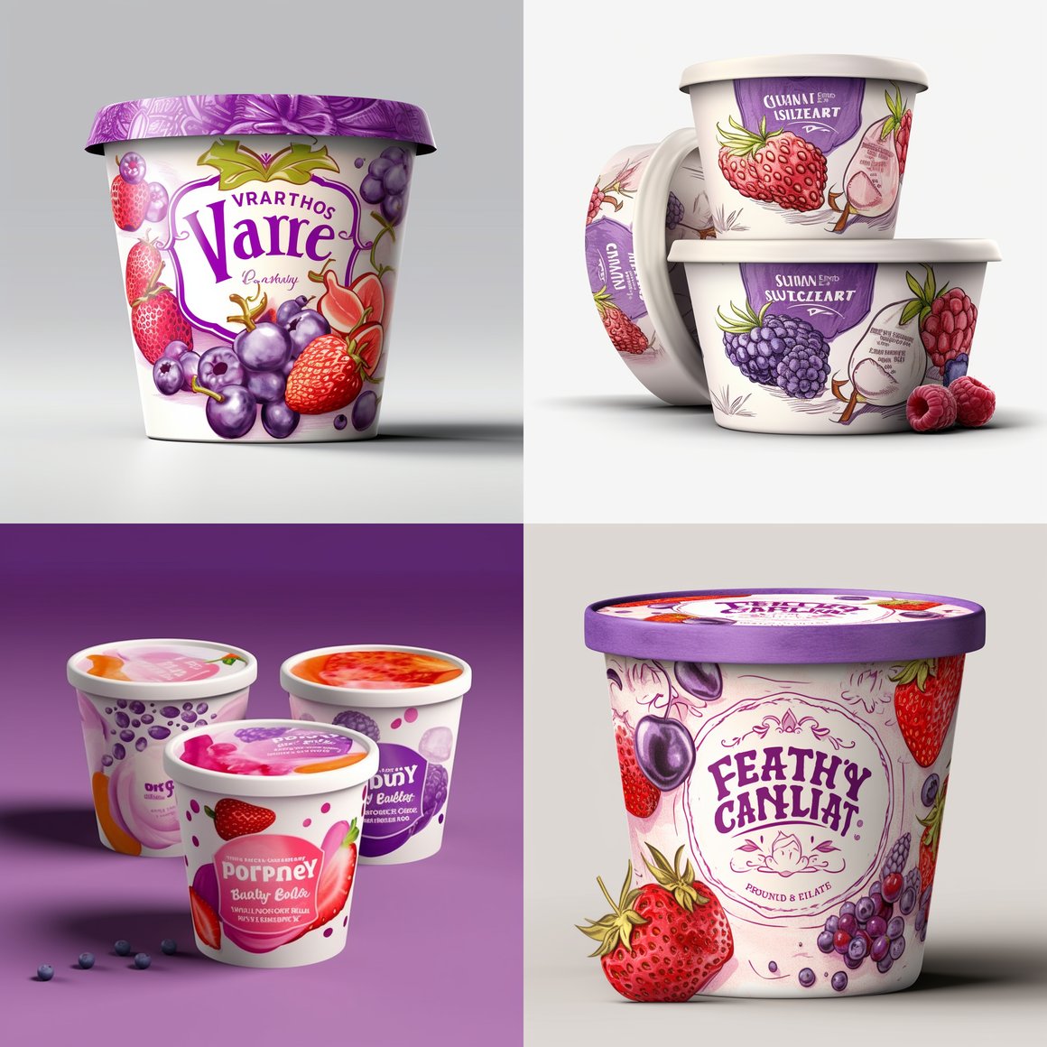 Artistic Hand-drawn Strawberry Yogurt Packaging Design Midpoint