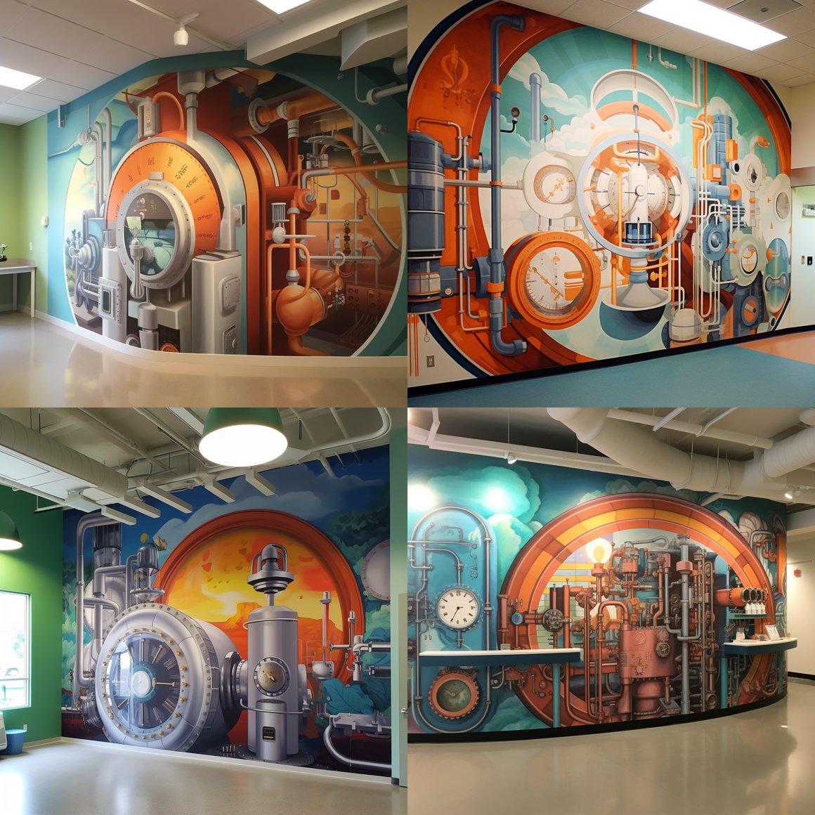 Retro Sci-Fi Time Machine Mural Encountered Mid-Journey