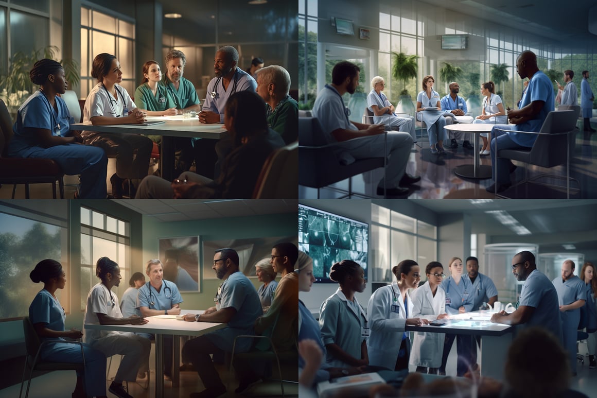 Healthcare Professionals Discussion Rendered in Photorealism