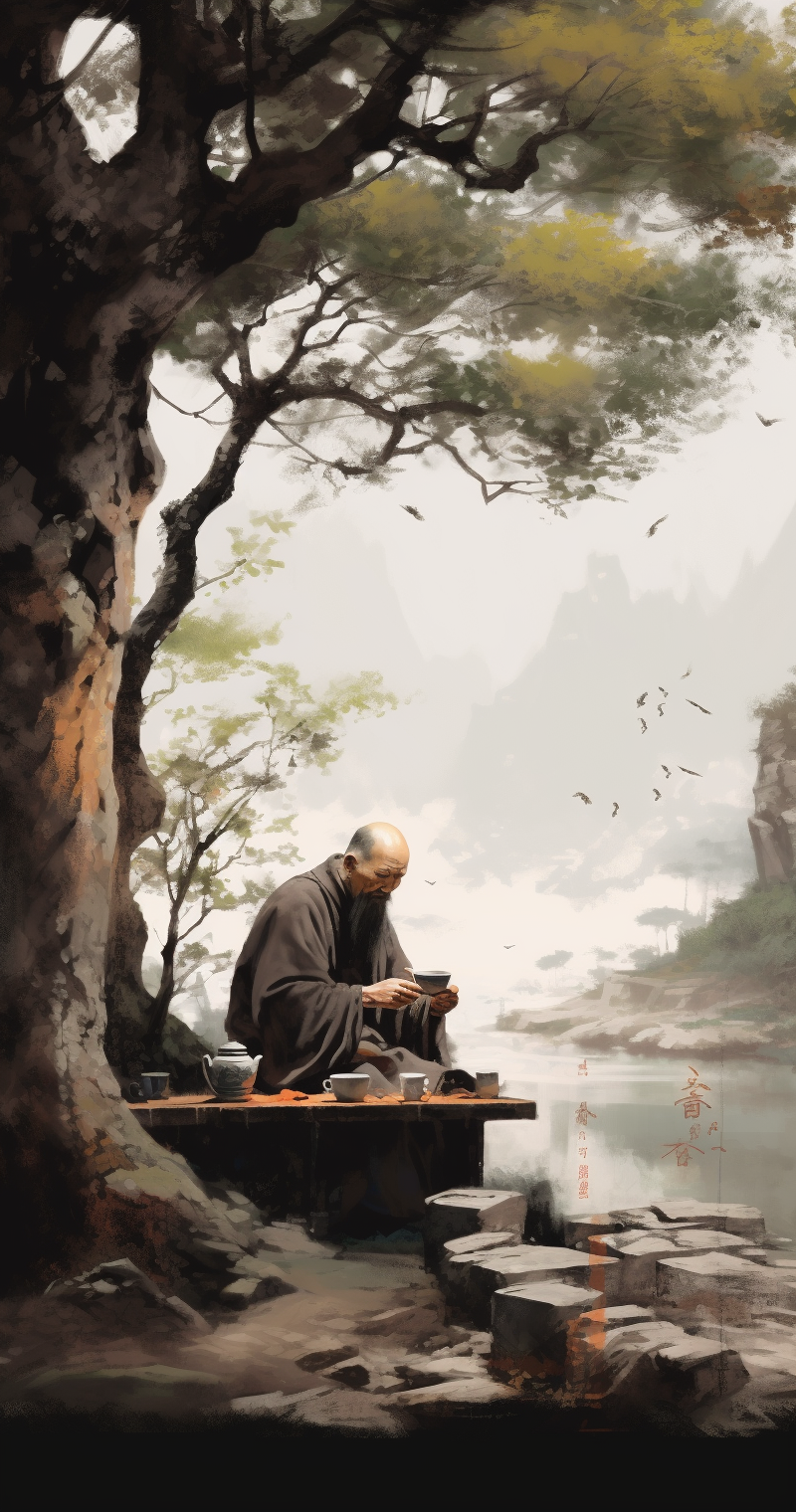 Chinese Calligraphy Landscape and Yixing Clay Teapot Creation in 8k Resolution
