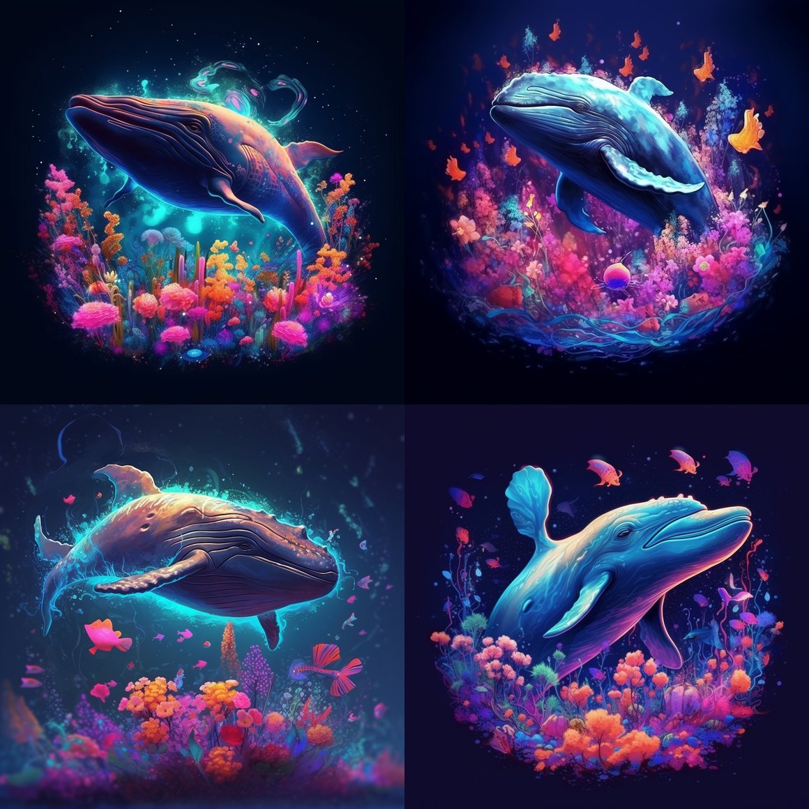 A Vibrant Blue Whale's Voyage Through the Universe