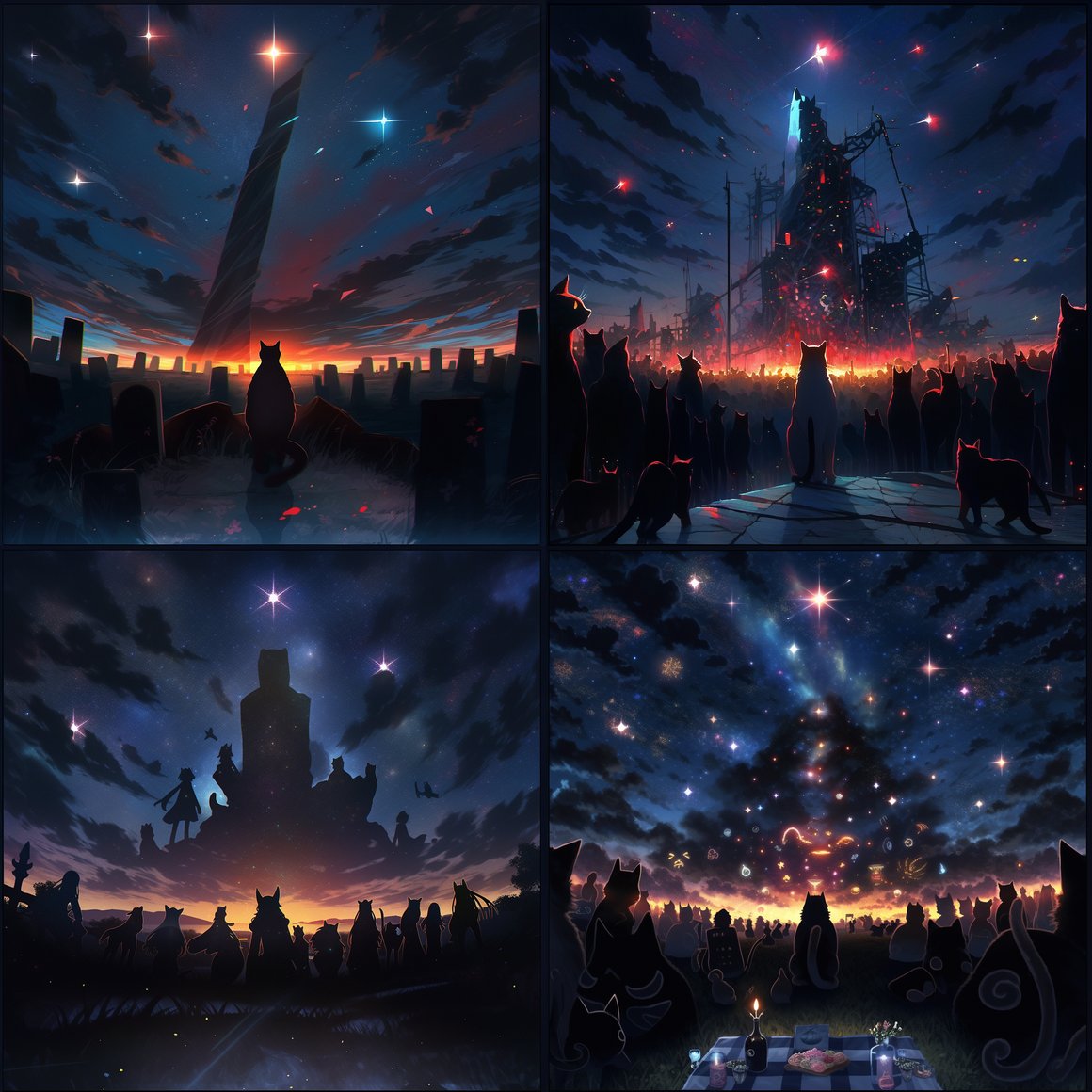 Midnight Feline Soiree: A Metallic Symphony