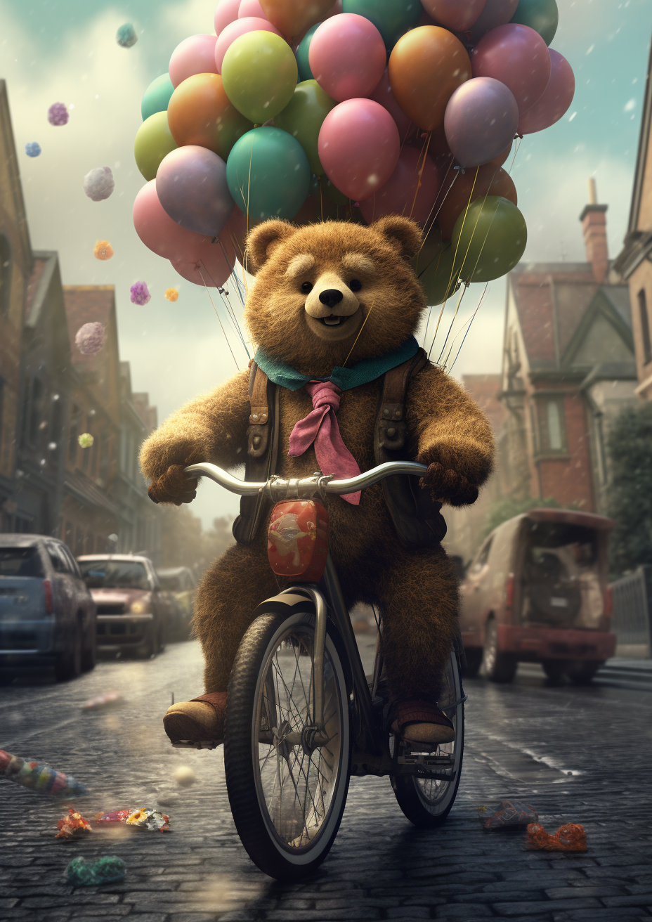 Cinematic Journey: Hyper-detailed Bear on Bike Image