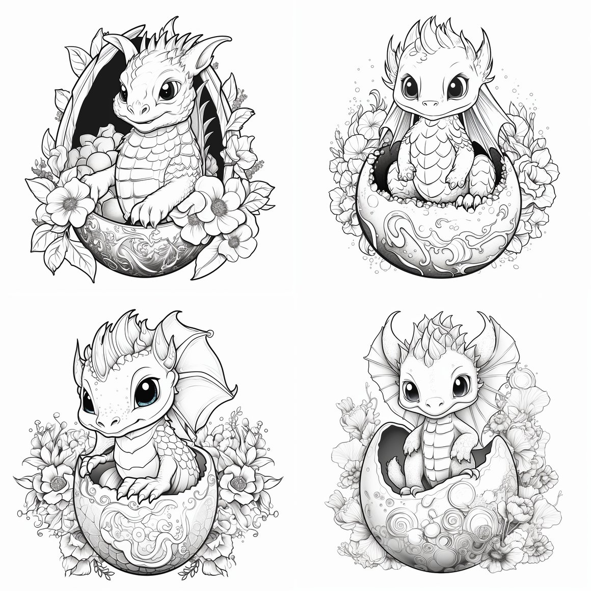 Hatching Baby Dragon: Cartoon Coloring Page