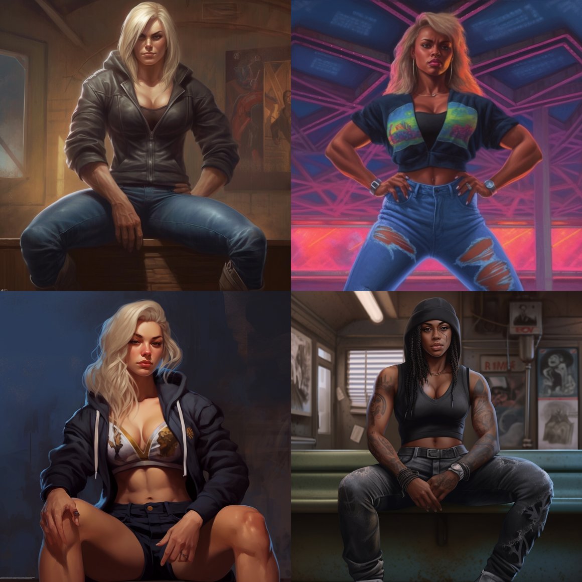 80s Muscular Female Bodybuilder in Casual Attire
