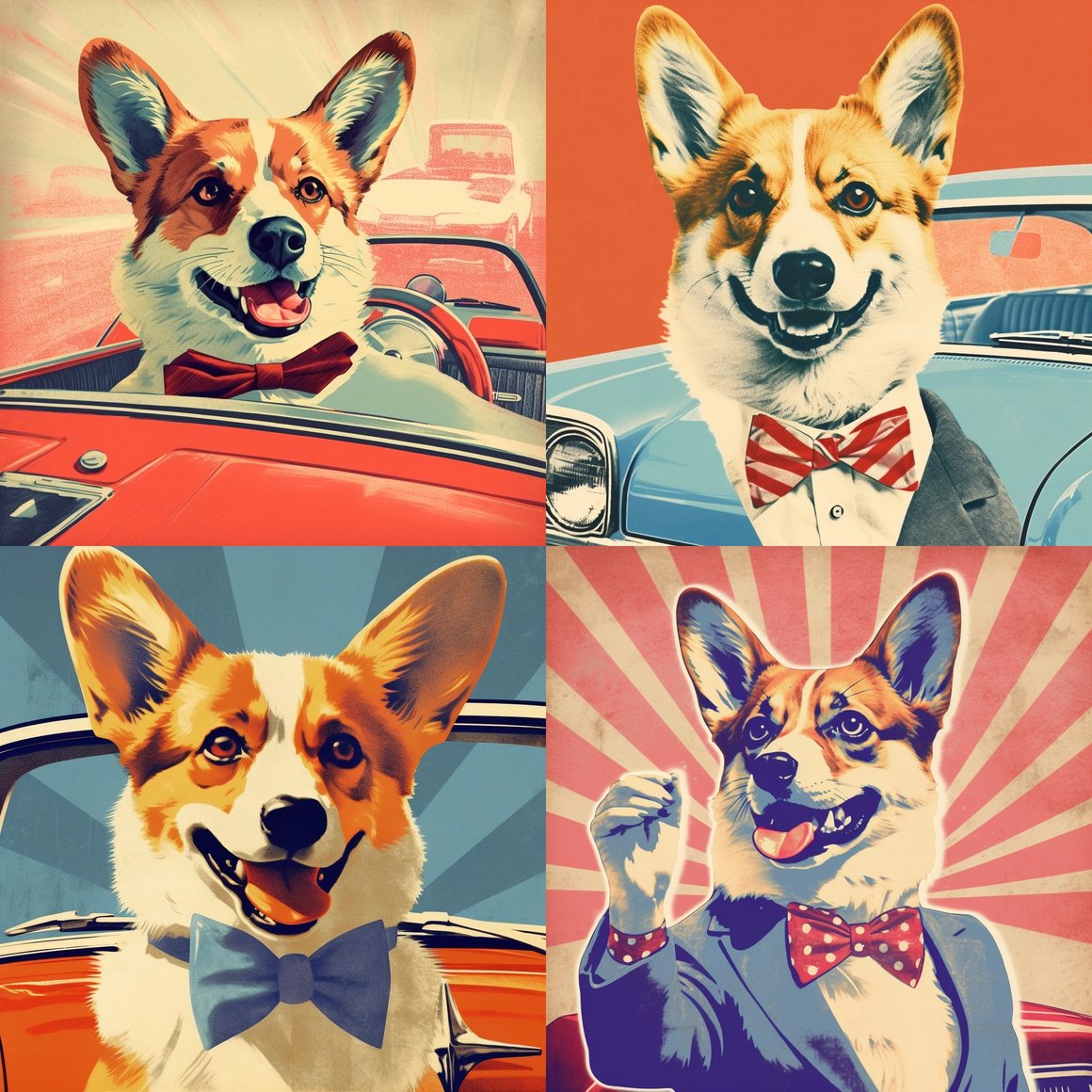 Retro Ruff Rides: Mid-Century Car Salesman Corgi Ad