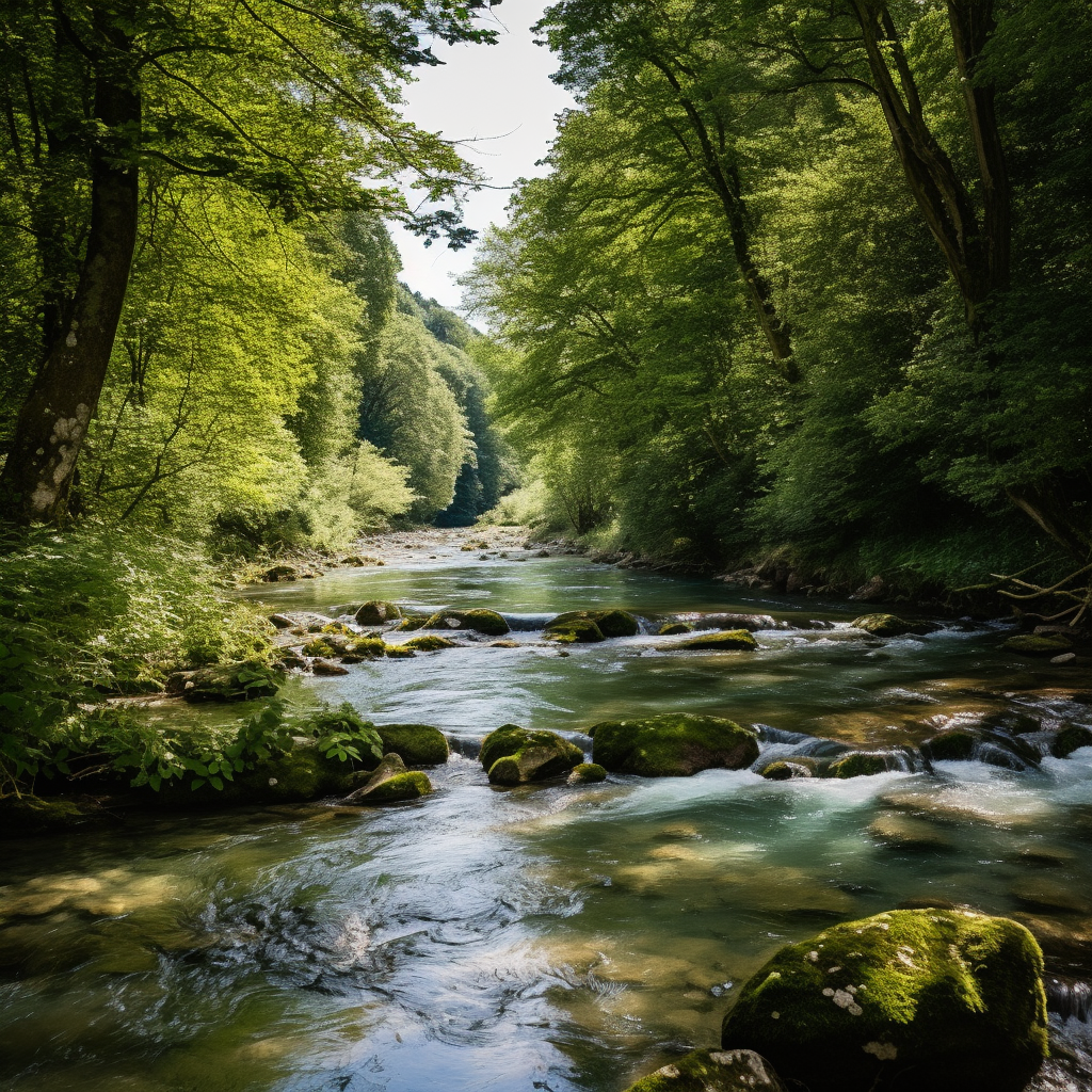 Cinematic Capture of Areuse River with Nikon D850 Midjourney Moment