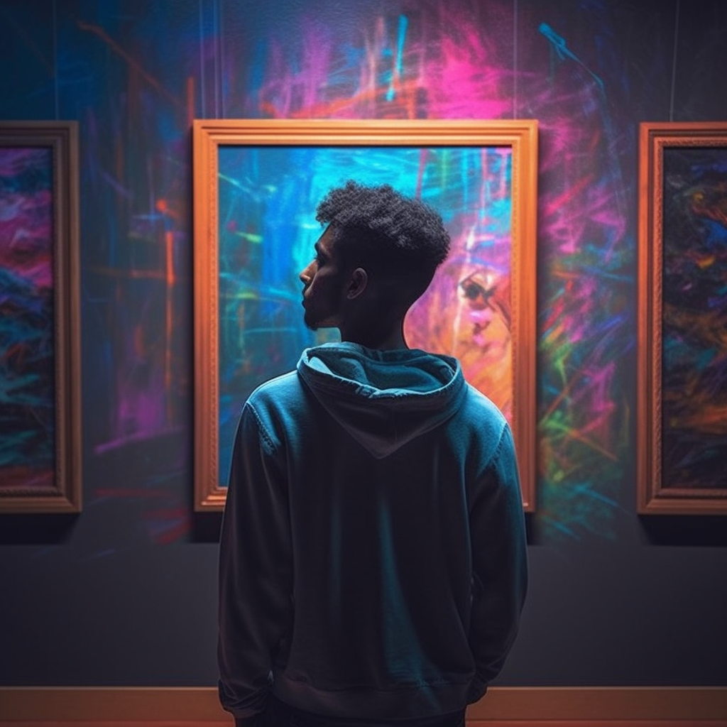 HD Photorealistic Portrait Exhibition in a Vibrant Museum - Stage 5