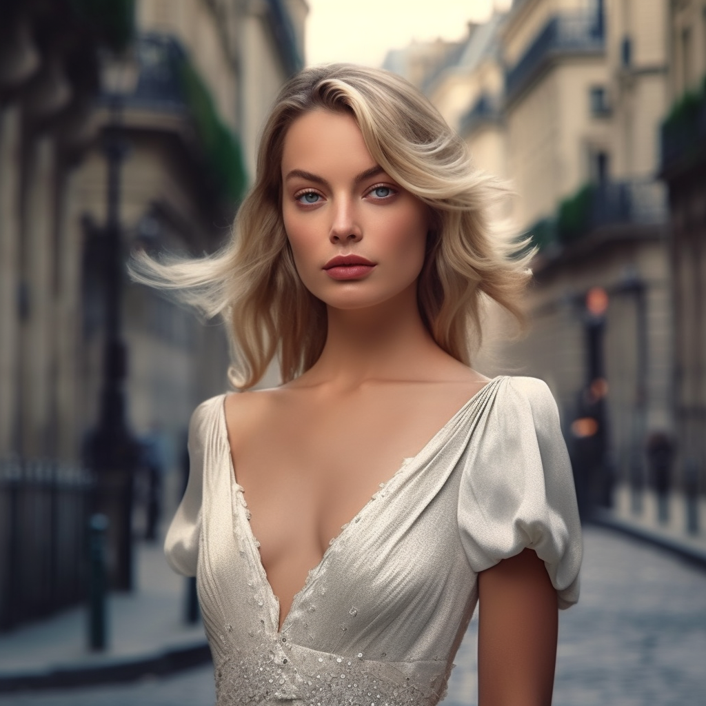 Mid-Trip Elegance: Margot Robbie in Vintage Chic in Paris