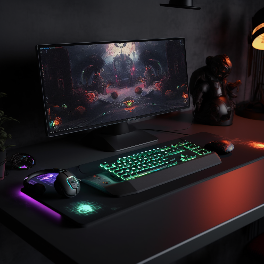 Mid-way Preview of RGB Edged, Computer-Themed Mousepad Design with Gaming Gear Setup