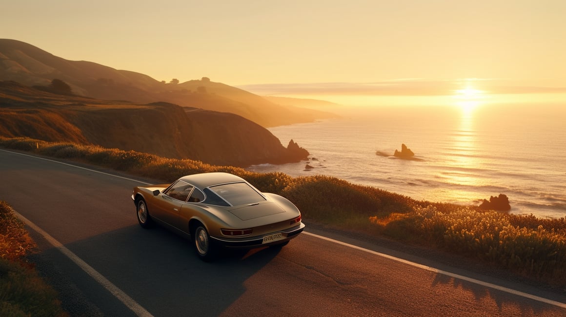 Retro 80s Sports Car Seascape Photography