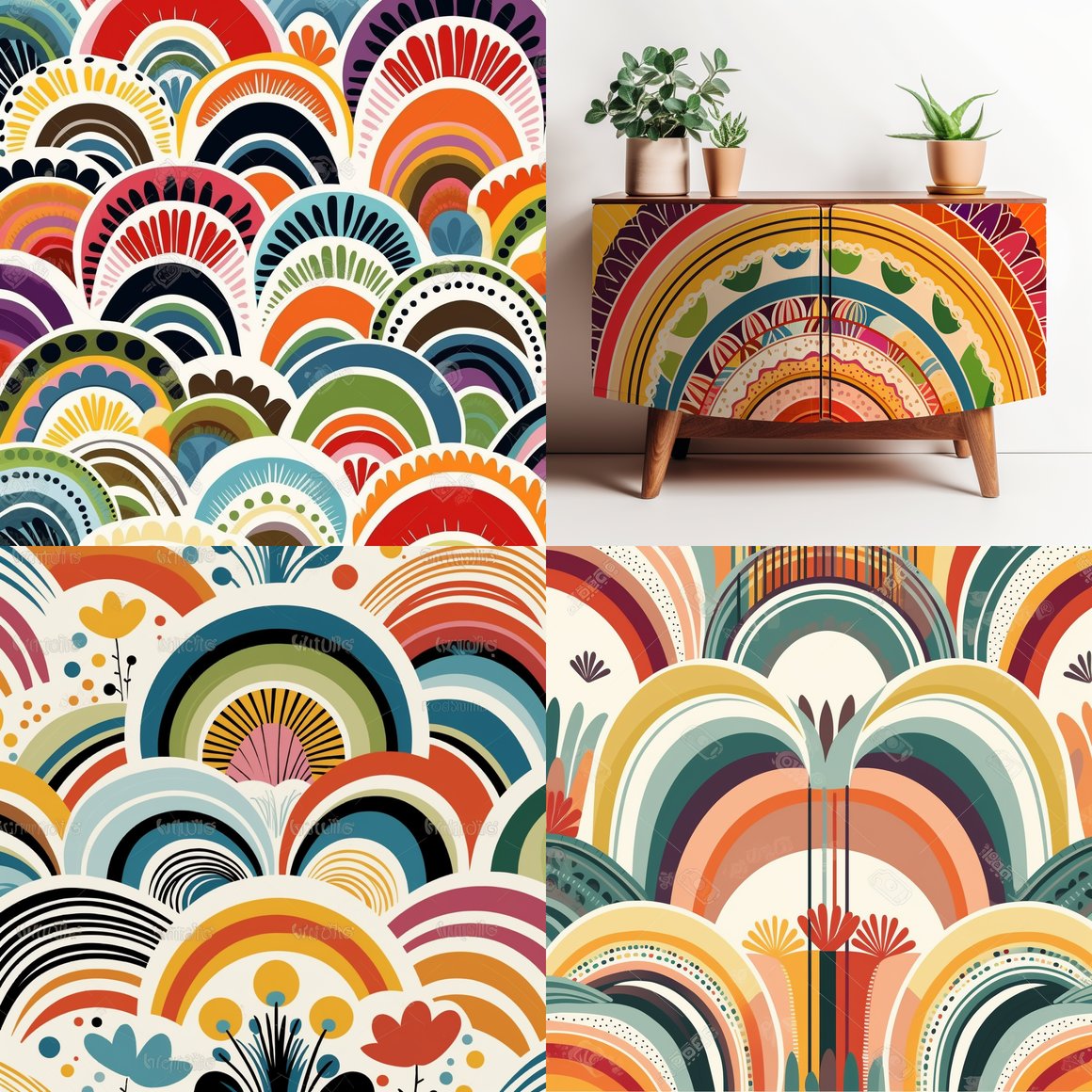 Midcentury Modern Rainbow Design v5, Size 250 on White Background