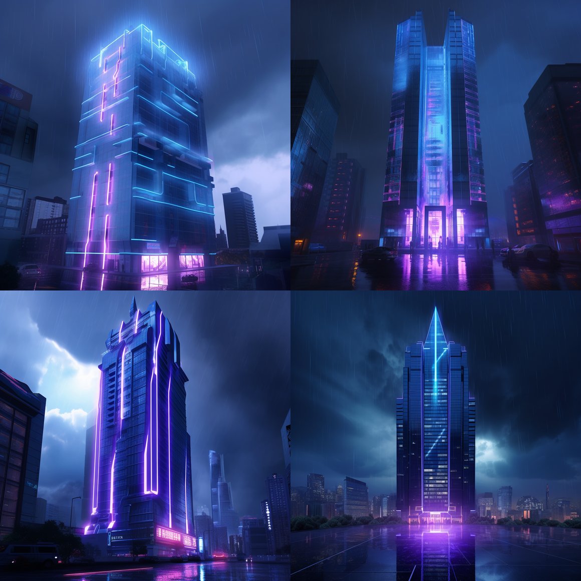 Neon Nightscape: Futuristic Downtown Odyssey