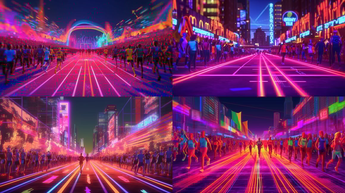 Retro Neon Marathon: Crossing the Finish Line - Ultra HD