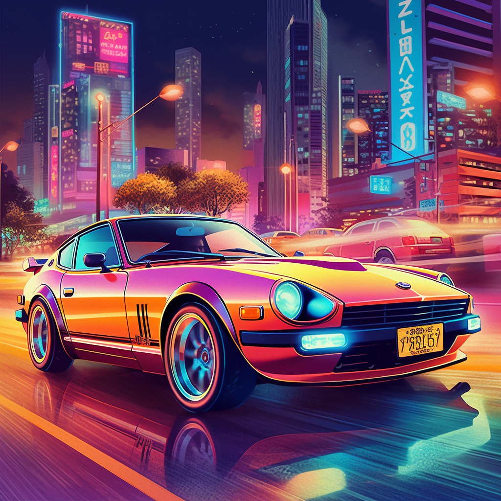 Neon Nights: A Retro-Futuristic Ride with Nissan 280Z