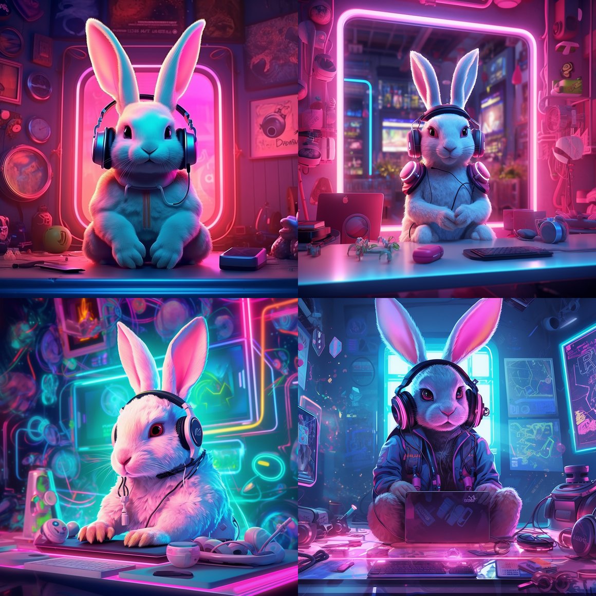 Neon Gamer Bunny: Mid-Journey Break