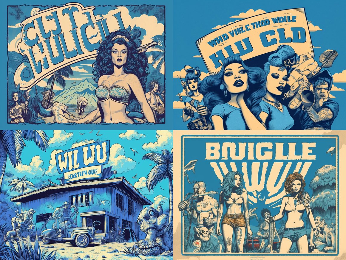 Hawaiian Wild Club Retro Cartoon Poster Mid-Journey Design