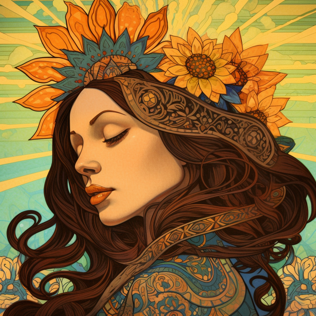 Art Nouveau Meets Psychedelic Sunflower Goddess