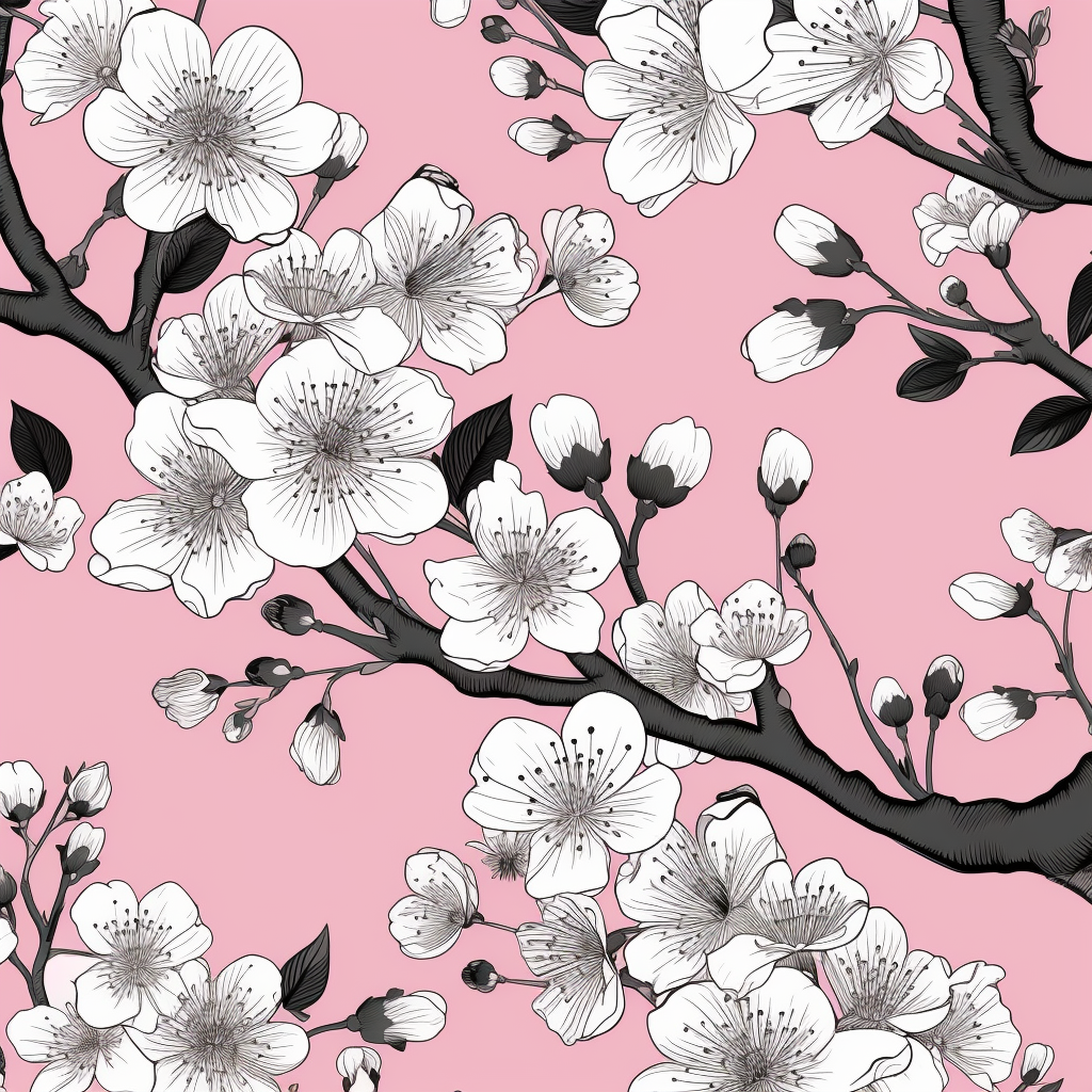 Mid-way Tranquil Cherry Blossoms - Minimalist Colouring Sheet