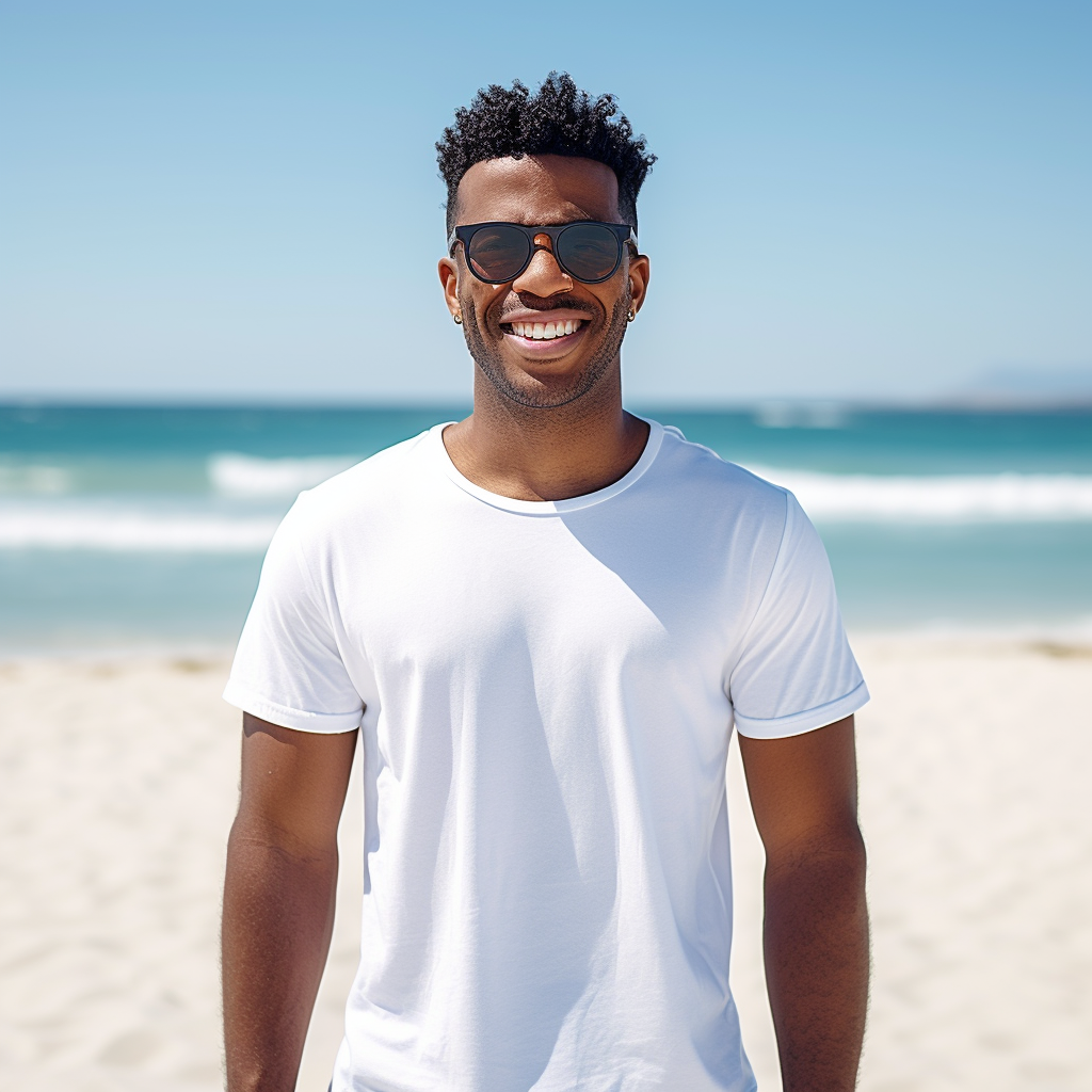 Hawaiian Beach Photoshoot with Suave African American Model in Plain White Tee