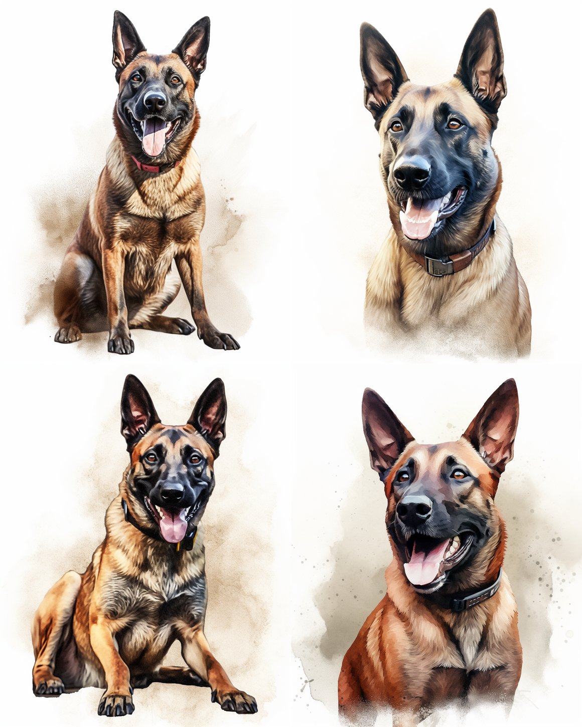Happy Belgian Malinois Mid-Journey Portrait in Vibrant Watercolors