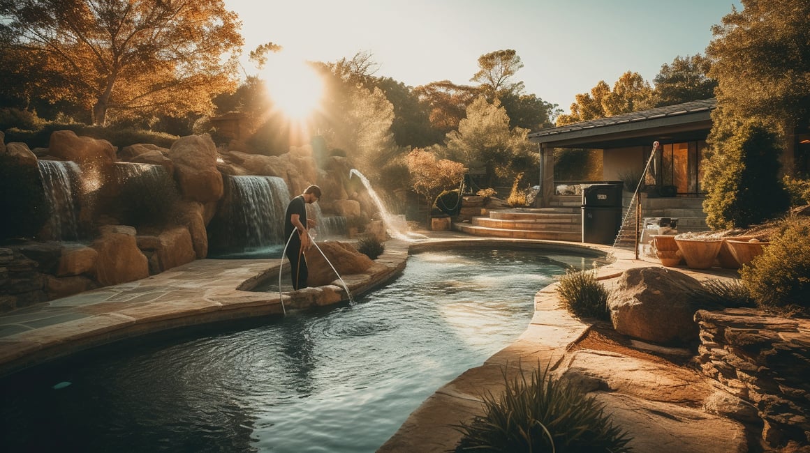 Cinematic Poolside Grandeur in High Definition