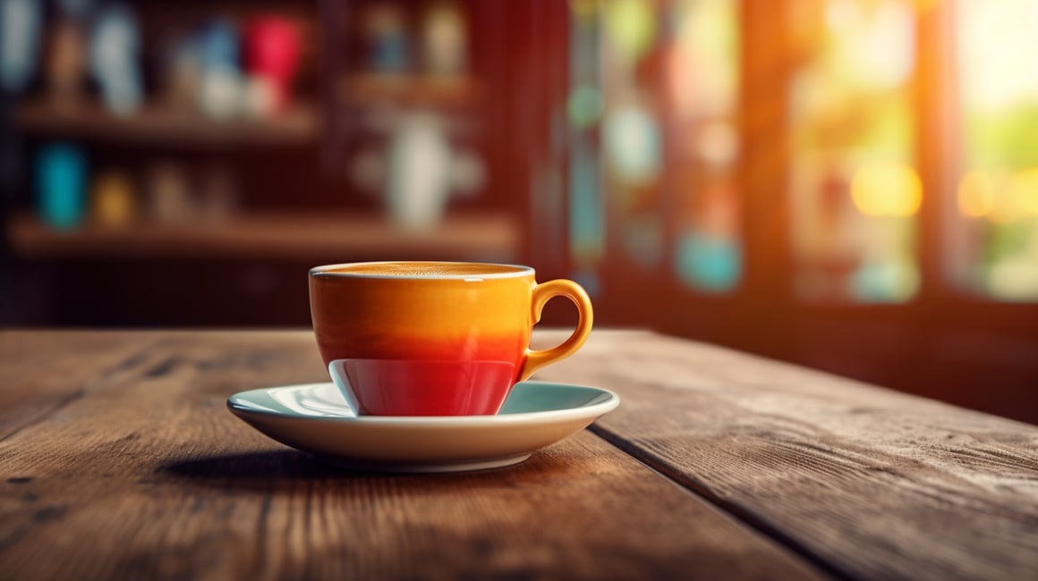 Detail-Rich Still Life of a Coffee Cup on a Wooden Table