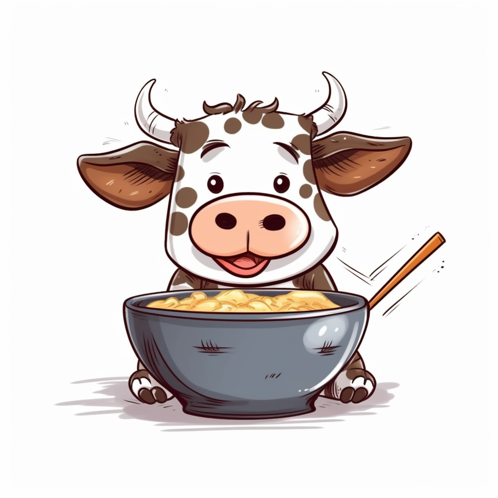 Happy Cow Enjoying Beef Noodle Soup
