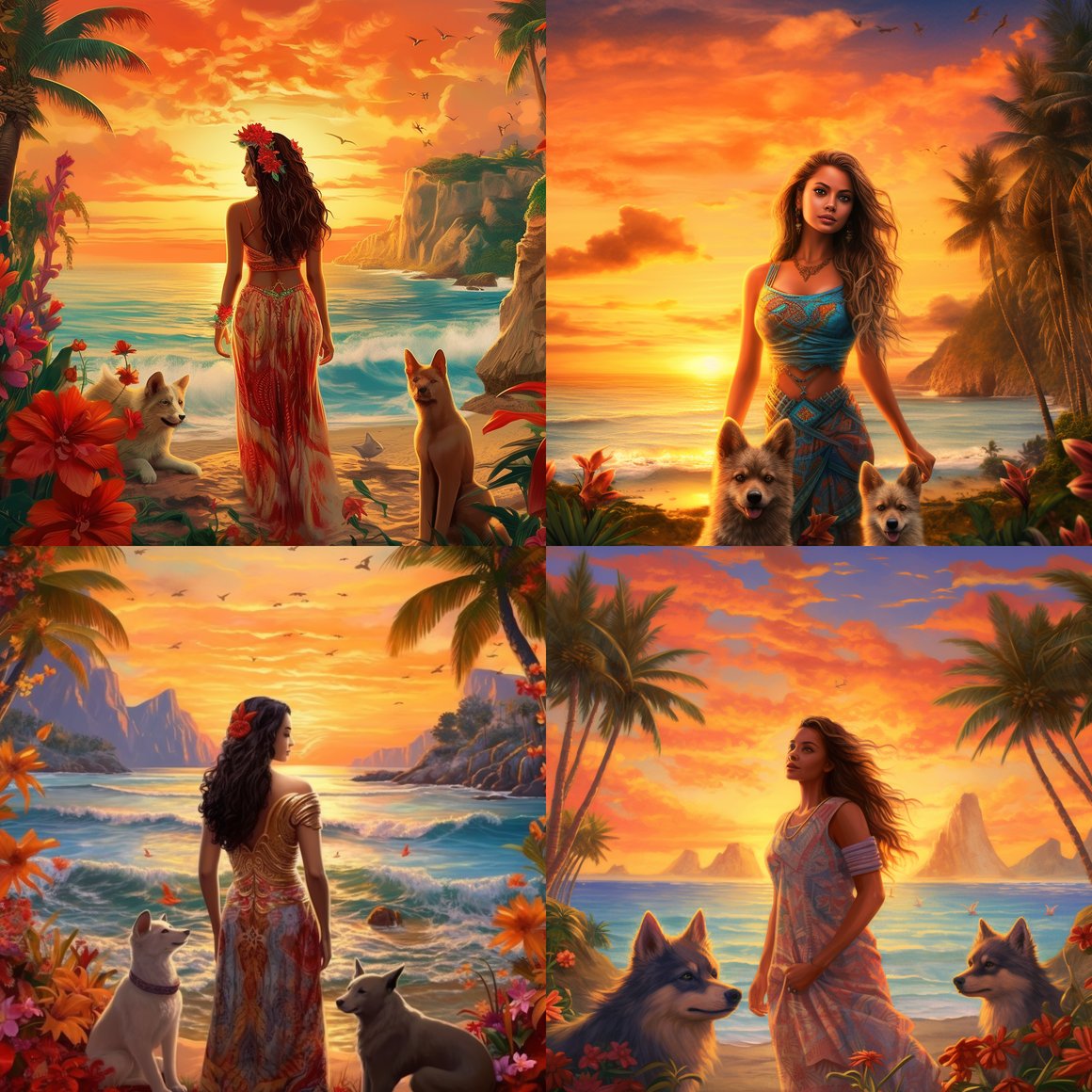 A Tropical Vista of a Goddess and her Pomskies