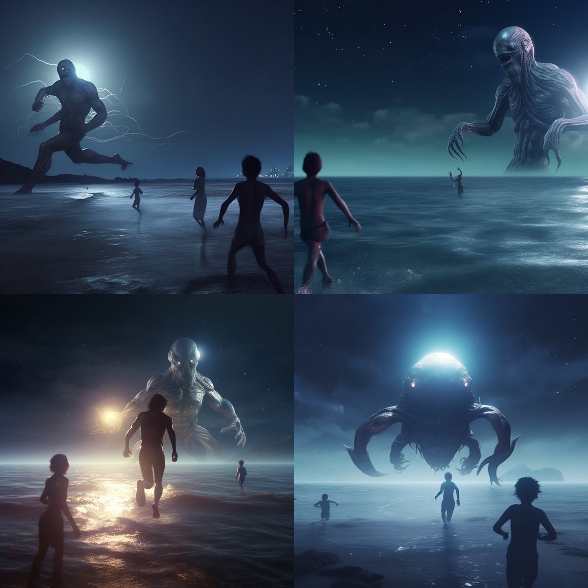 Midnight Escape: Alien Sea Monster Chase in Moonlit HD